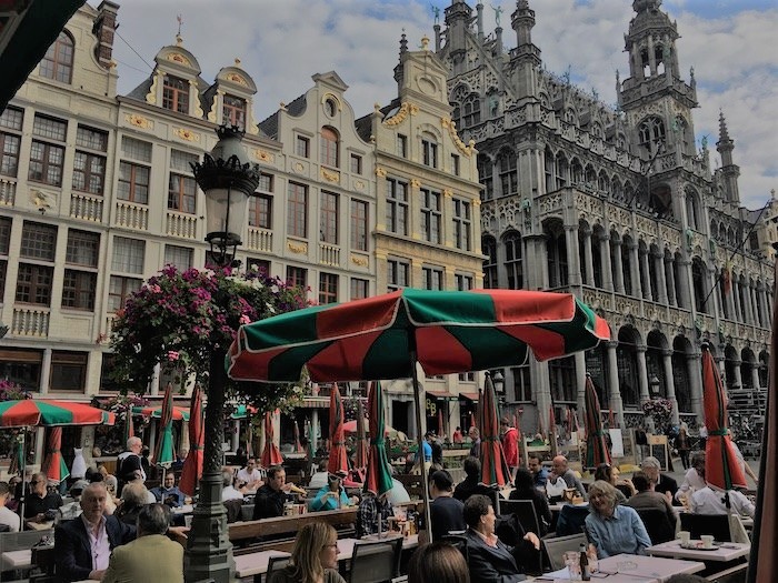 The Grand Place in Brussels Belgium has several outdoor cafes.